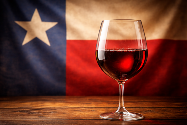 Texas wine glass with Texas flag background