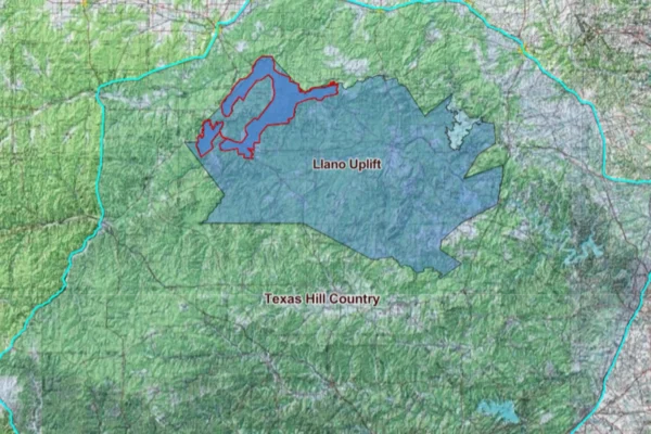 llano-uplift-hickory-sands-ava-map2 Proposed Llano Uplift and Hickory Sands District AVA boundaries within the Texas Hill Country.
