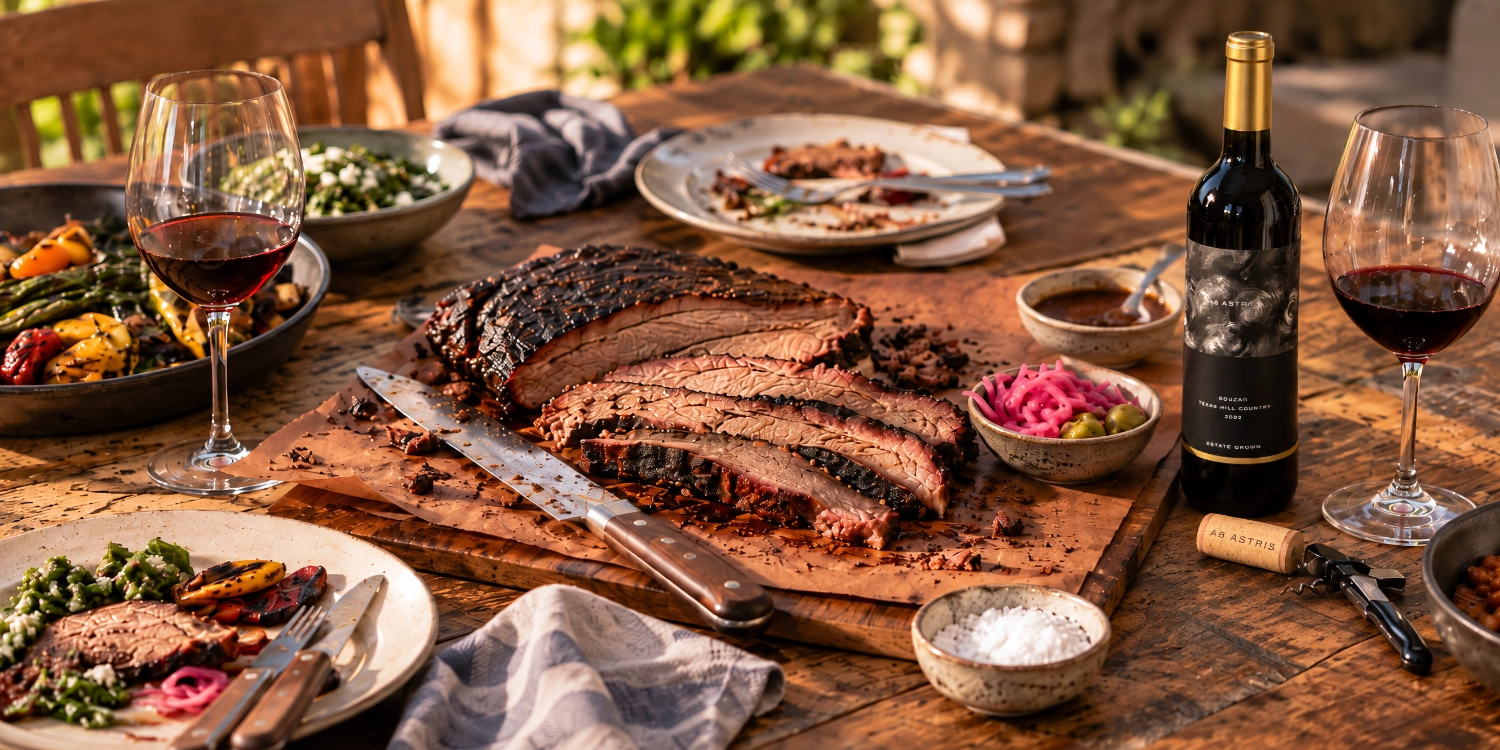 Texas brisket paired with Ab Astris Estate Souzão red wine